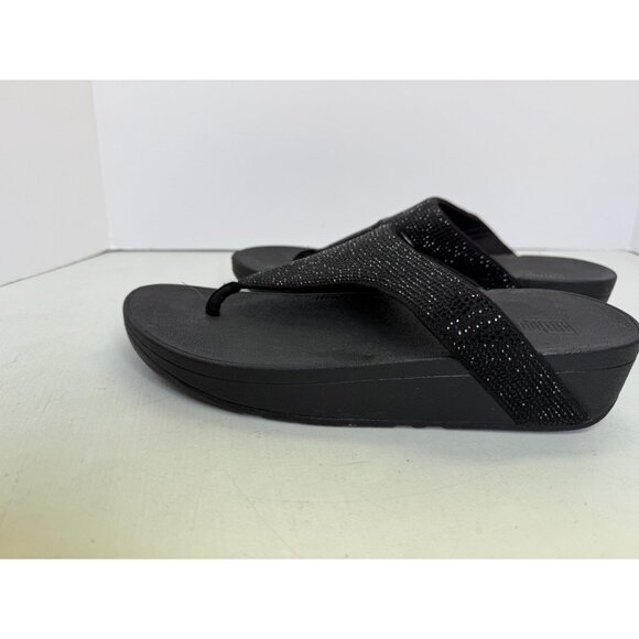 FitFlop Lottie Glitzy Shimmer Fabric Toe Thong Sandal Black NEW Size 10 - Picture 9 of 14